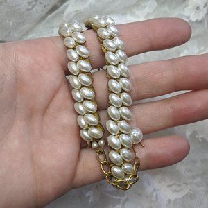 VTG wire wrapped faux pearl collar necklace choker